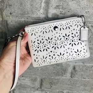 COACH cream wristlet bag / clutch